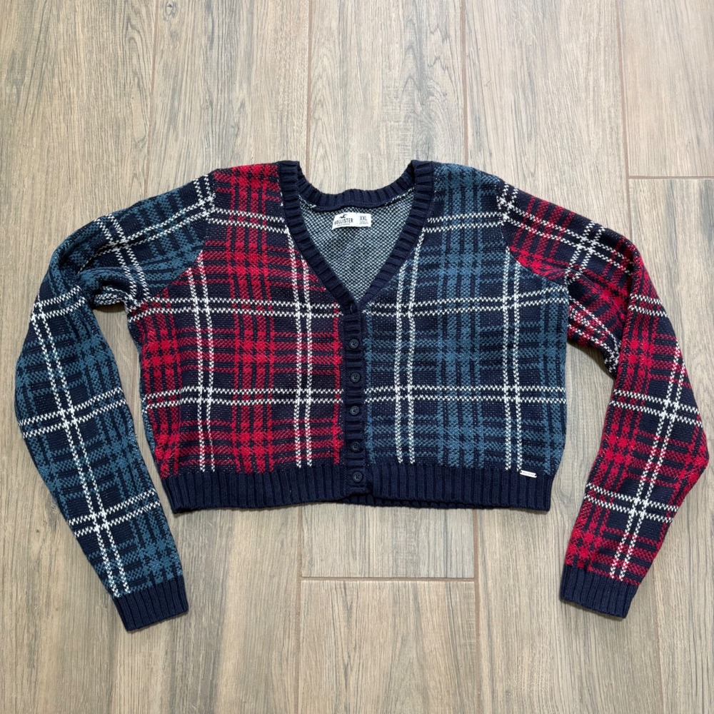 Hollister mixed plaid cropped V-neck cardigan XXL